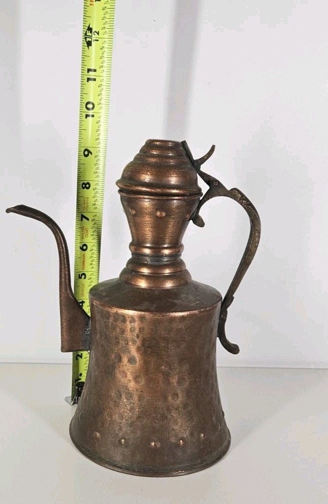 Vintage Copper Turkish Kettle Middle Eastern Arab Dallah Hammered Coffee Pot