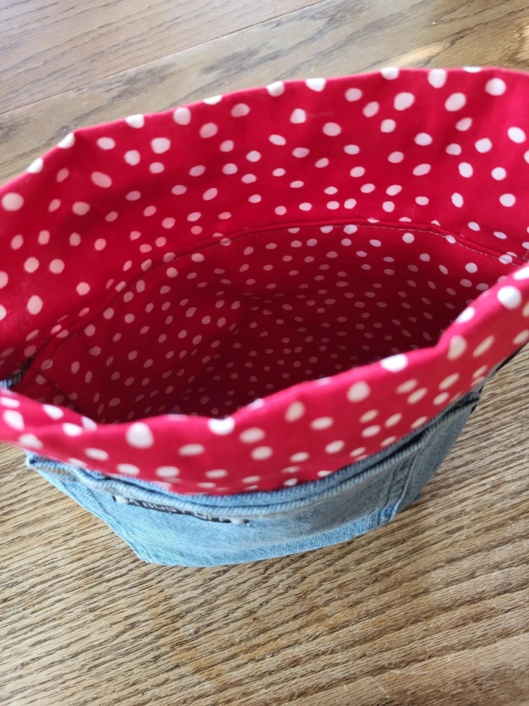 Upcycled Denim Project Bag: Drawstring Sock Sack for Knitters