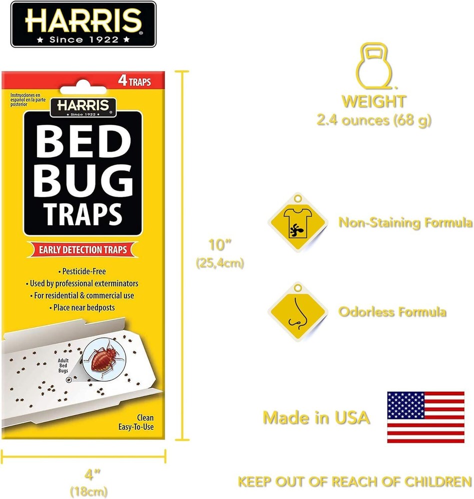 Harris Bed Bug Early Detection Glue Traps (4/Pack) Very Effective Easy to Use