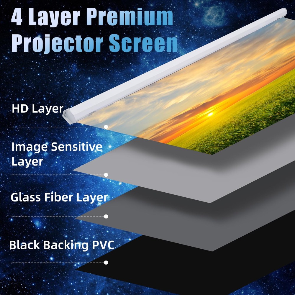 Pull Down Projector Screen Motorized 84 Inch 16:9 HD Electric Small Projector...