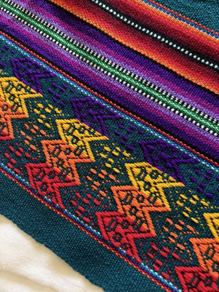 Peruvian Aguayo Woven Andean Blanket Tablecloth Bright Multicolor 48x48”