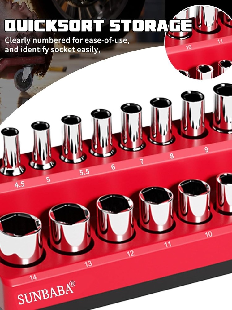 8PCS Magnetic Socket Organizer Set, Magnetic Socket Holder, 1/4", 3/8", 1/2" ...