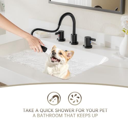 Pull Down Sprayer Matte Black Widespread Bathroom Sink Faucet, 8 Inch 2