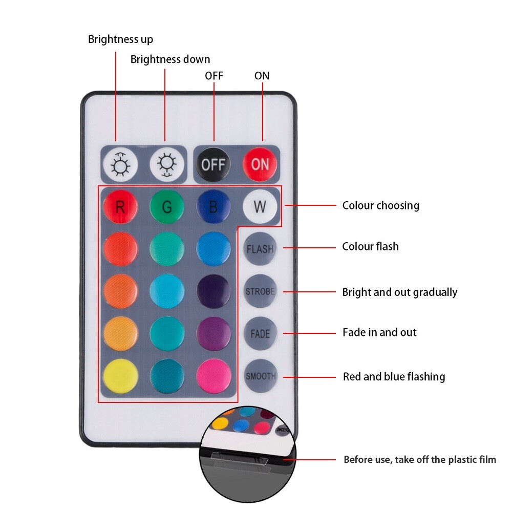 App Bluetooth IR 24Keys Remote Control for LED RGB Light Strip with Mutic Model