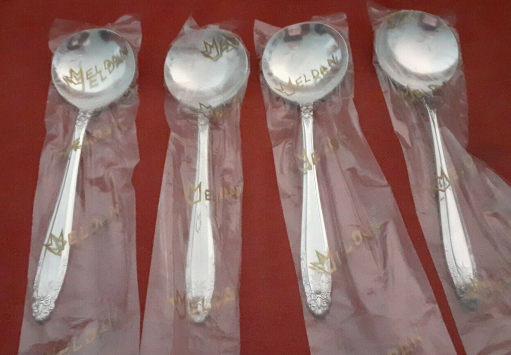 Eldan Eld15 nickle silver silverplate 4 jumbo soup spoons 5 7/8" NOS