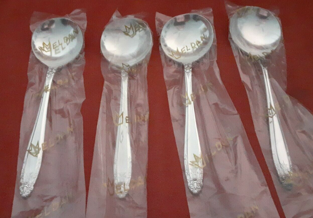 Eldan Eld15 nickle silver silverplate 4 jumbo soup spoons 5 7/8" NOS