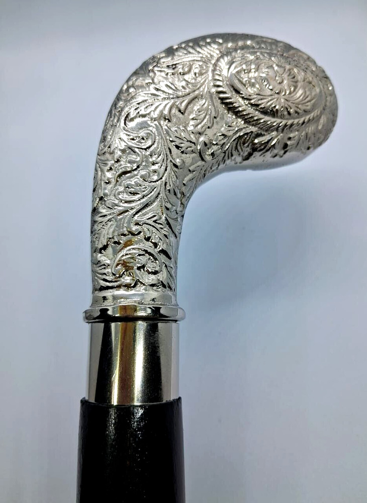 Solid Silver Walking Stick Handle ONLY Victorian Cane HANDLES for Wooden Shaft