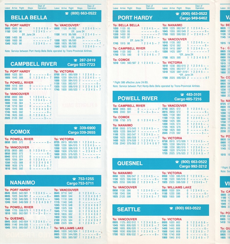 AirBC timetable 1985/06/02