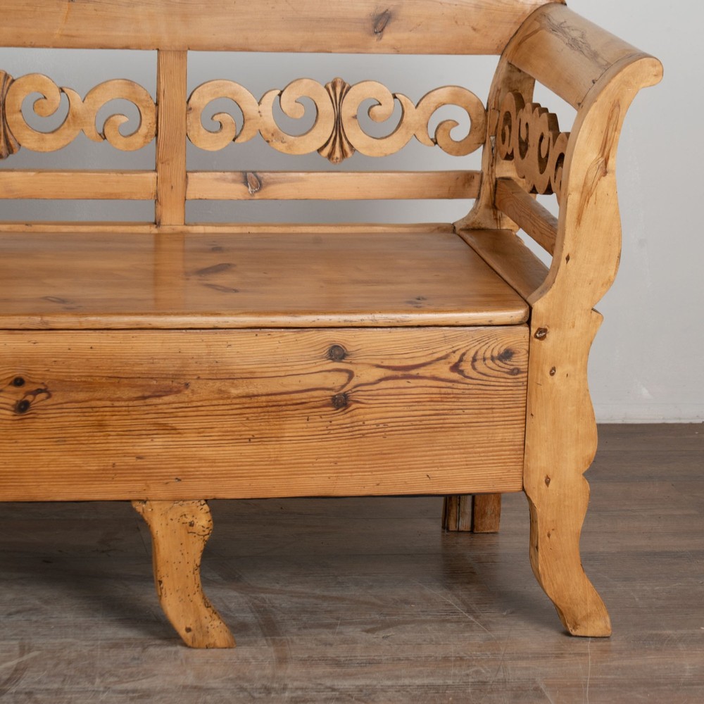 19th Century Swedish Pine Bench with Storage