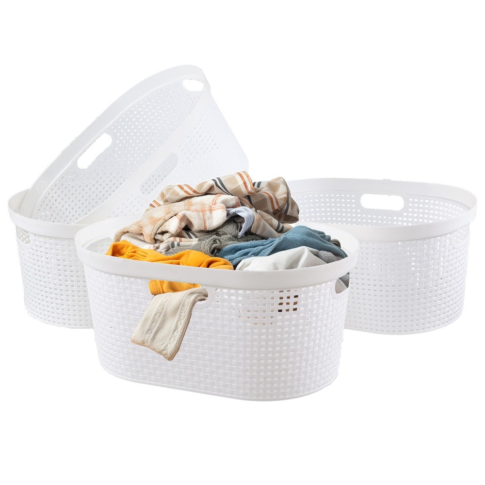4 Pack Large Laundry Baskets, Plastic Hamper Laundry Basket, 40L, White