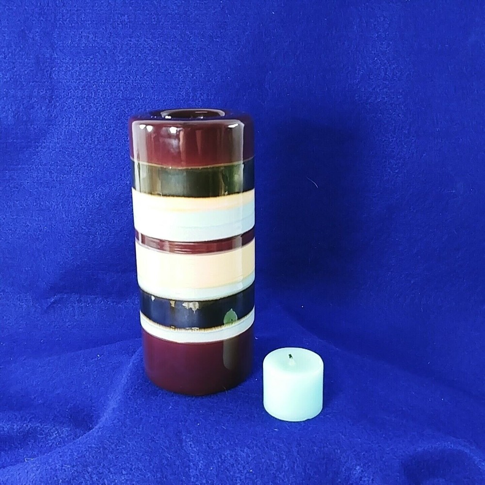 Votive Tea Light Candle Holder Ceramic Striped 7"