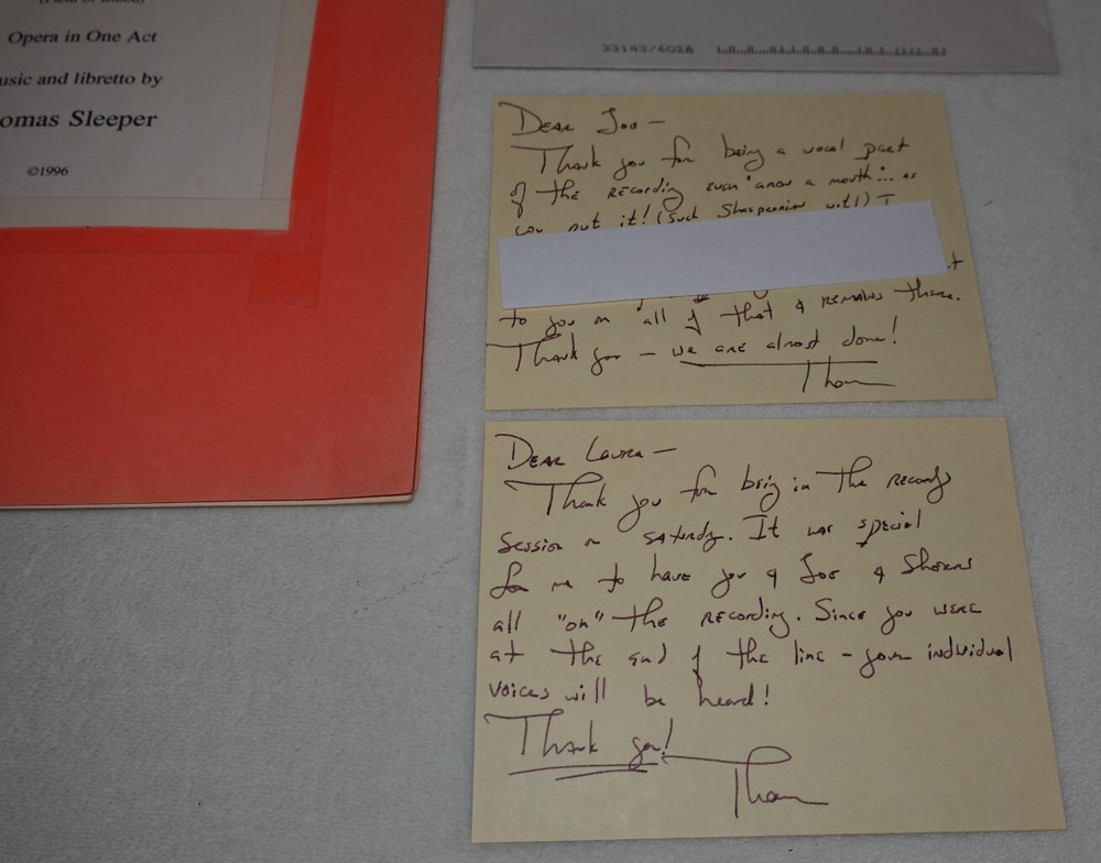 Thomas Sleeper Signed Handwritten Notes & Script 1996 Conductor Composer Miami