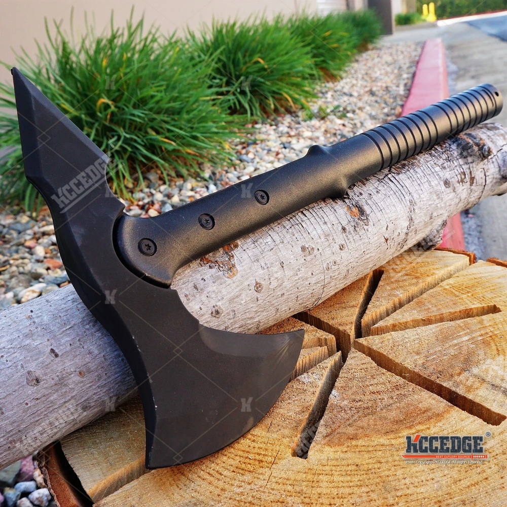 15.5" Black Rubber Training Tactical Axe w/ Functional Fiberglass handle