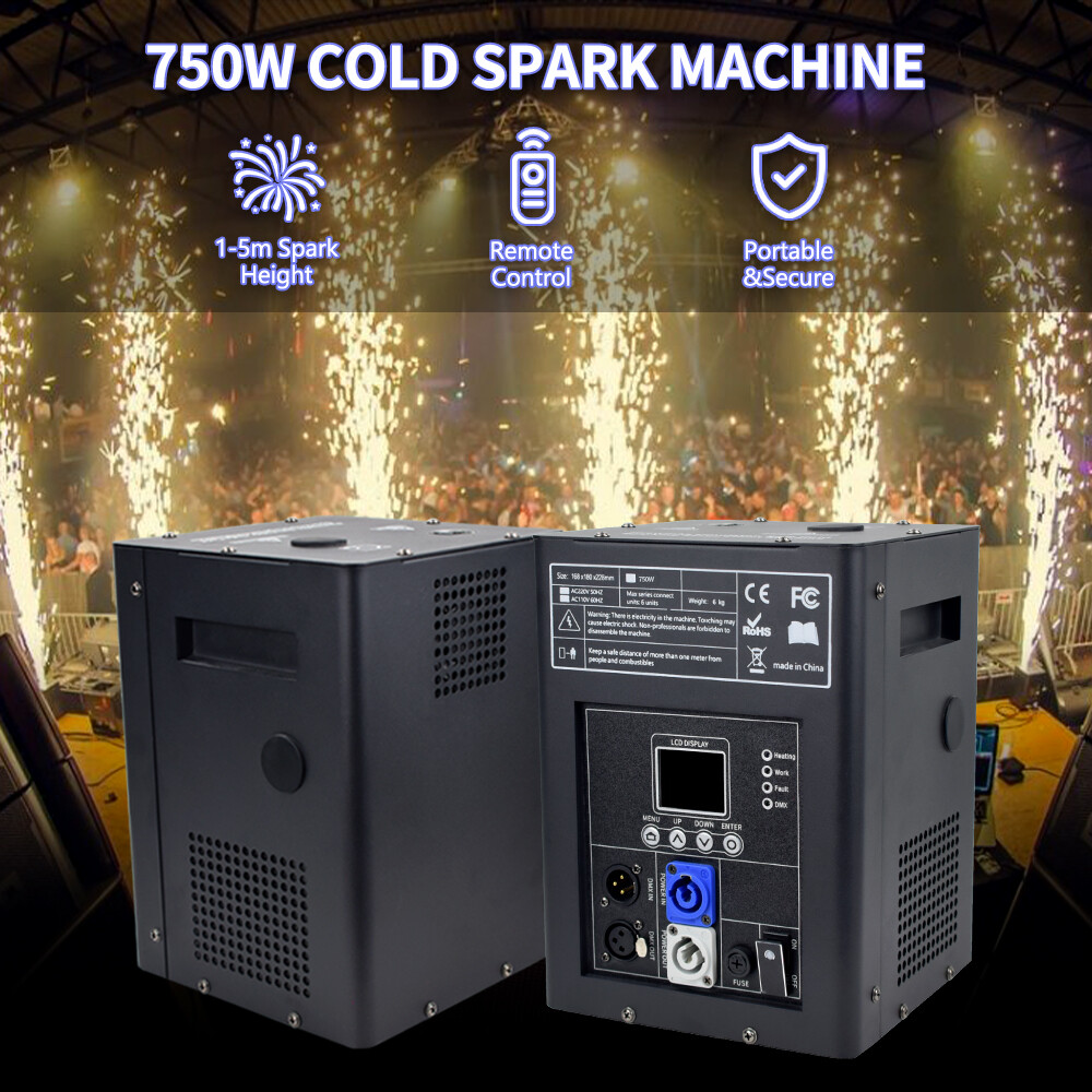 2Pcs 750W Cold Spark Machine Stage Effect DMX Firework Machine DJ Party Wedding