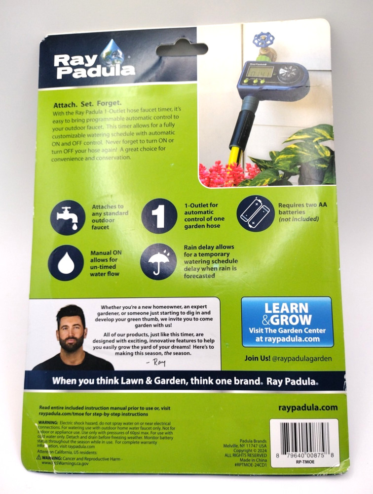 Ray Padula 1-Zone Programmable Electronic Sprinkler Timer for Yard Garden Hose