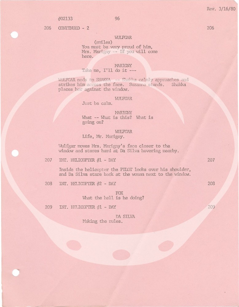 Billy Dee Williams Sylvester NIGHTHAWKS HAWKS Original screenplay for #161661