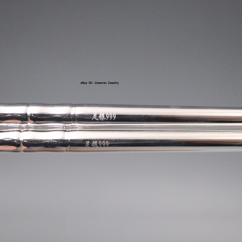 Solid S999 Fine Silver 999 Home Tableware Bamboo Spiral Handle Chopsticks 8.3in