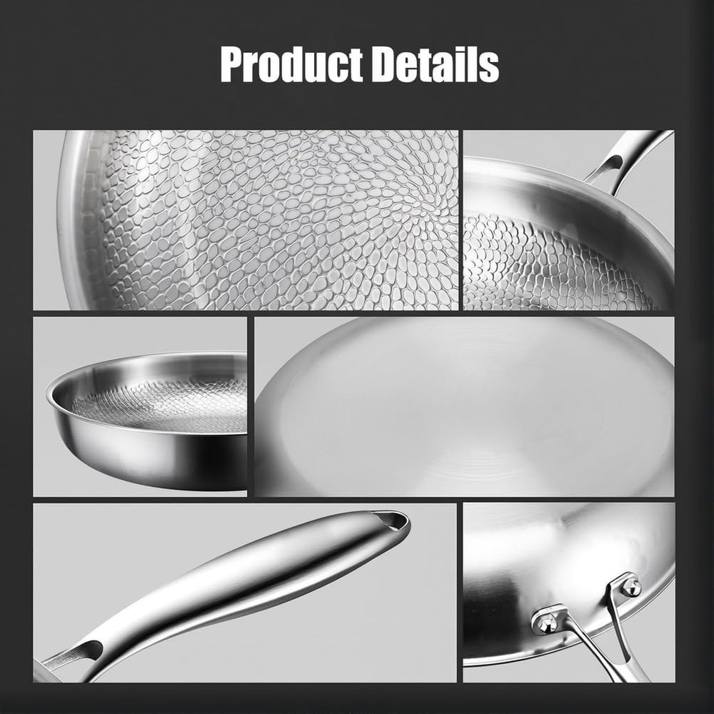 Titanium Hammered Pan with Lid, Multifunctional Ultra-Durable Scratch-Resista...