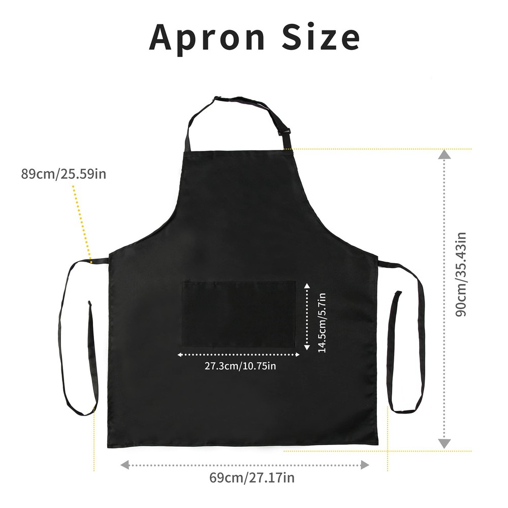 Adjustable Bib Aprons Water Resistant with 2 Pockets Black 2 Pack