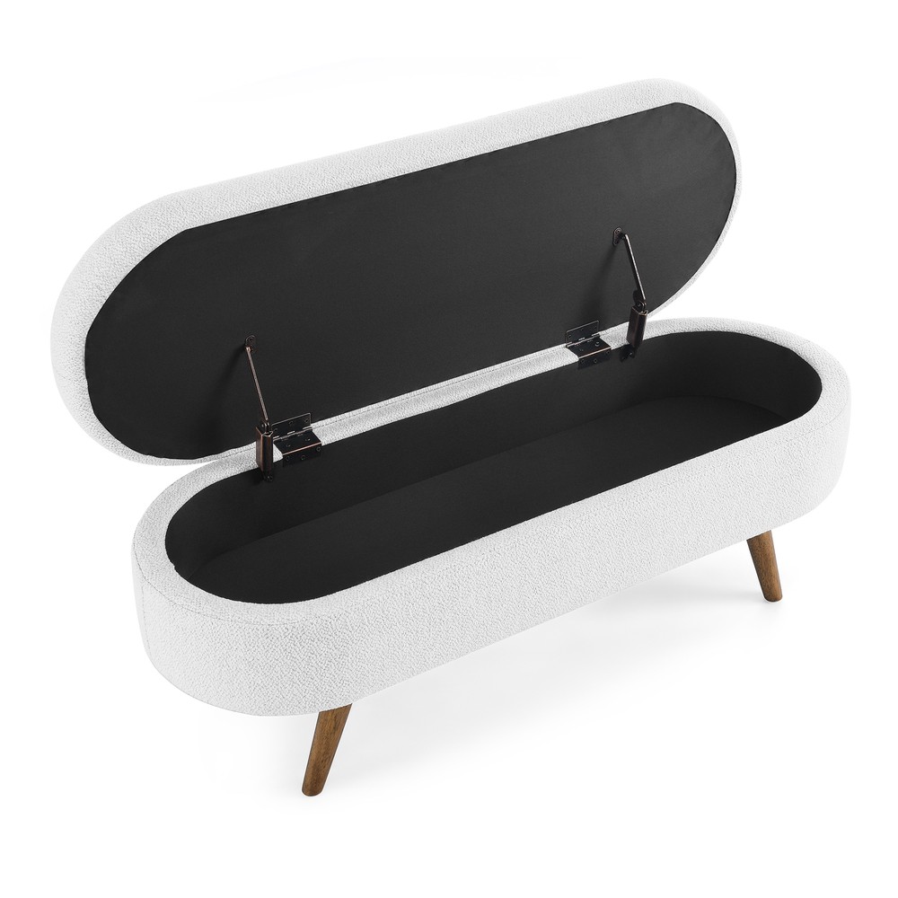 Oval Storage Bench 43.5" Linen Upholstered Ottoman Bench with Solid Wood Legs