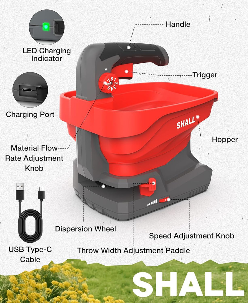 Handheld Spreader Fertilizer Seed Salt Rechargeable 3.3L