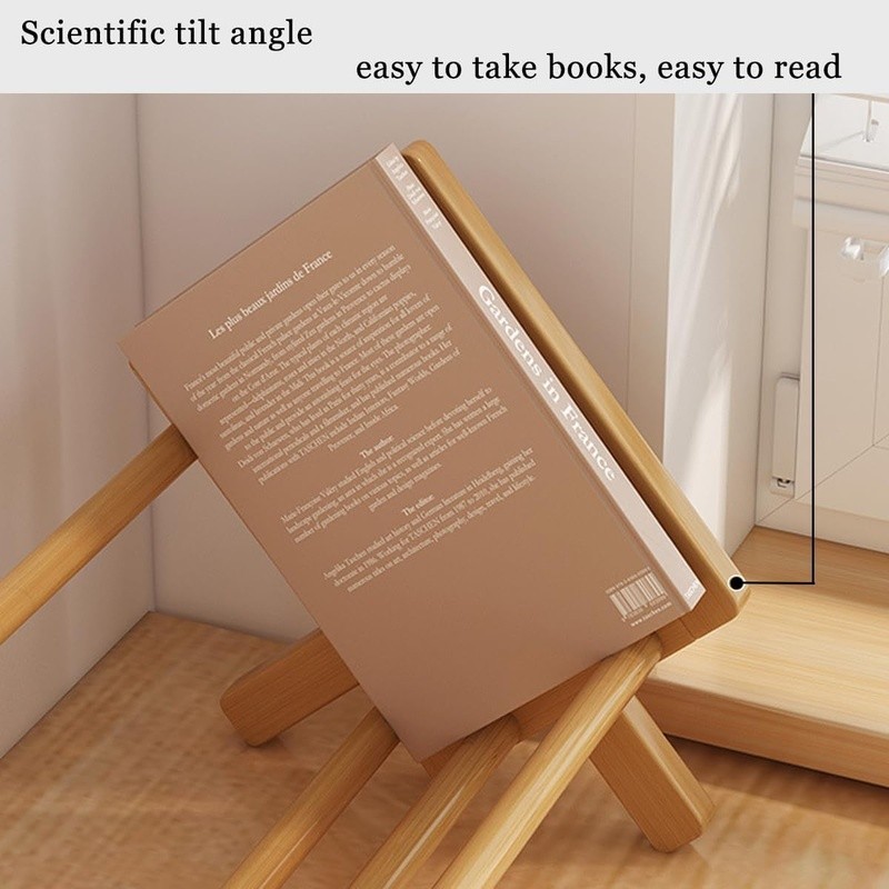 Bamboo Leaning Shelf Multi-Function Book Storage Organizer Easy Install Durable