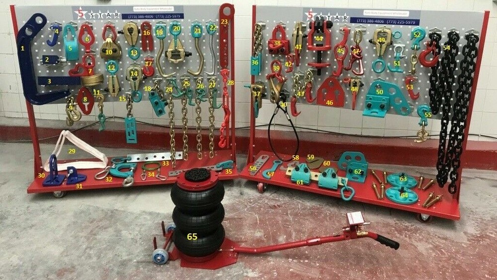 SET#65 - 65 PIECE HEAVY DUTY AUTO BODY FRAME MACHINE PULLING TOOLS & CLAMPS JACK