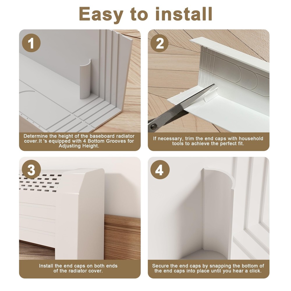 Baseboard Heater End Caps 2-Pack Plastic Left Right 4 Bottom Grooves Adjustable