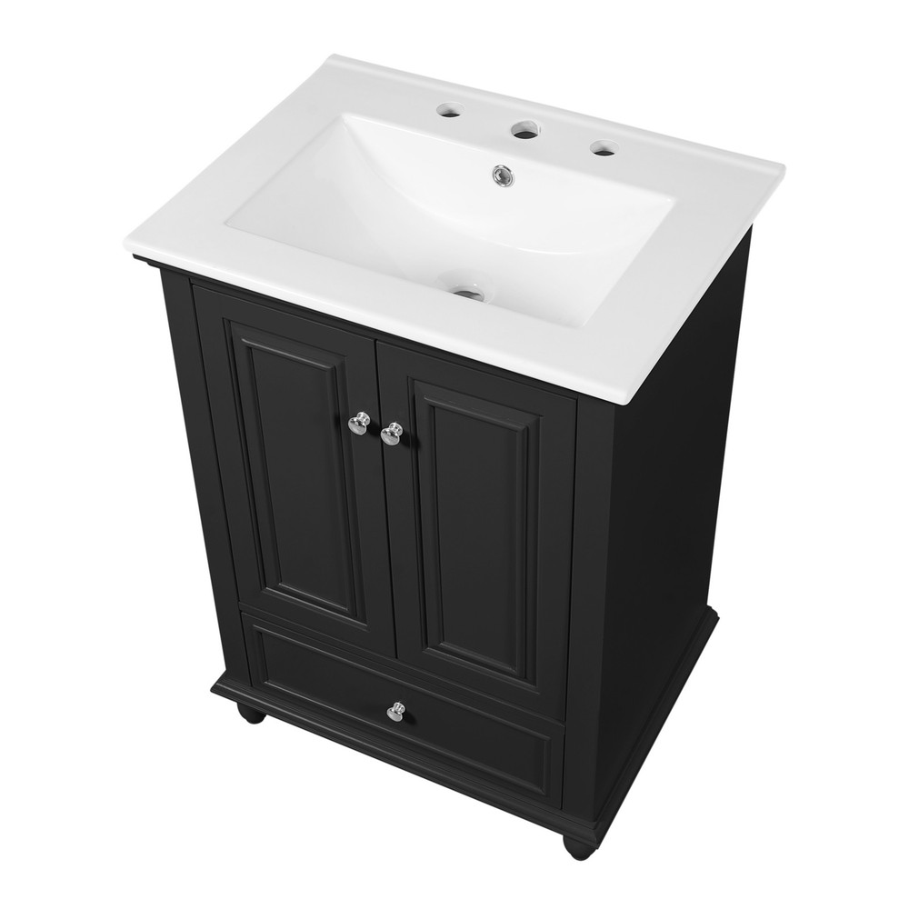 FUNIDEE 24" Bathroom Vanity Storage Cabinet with Ceramic Sink & Drawer Black