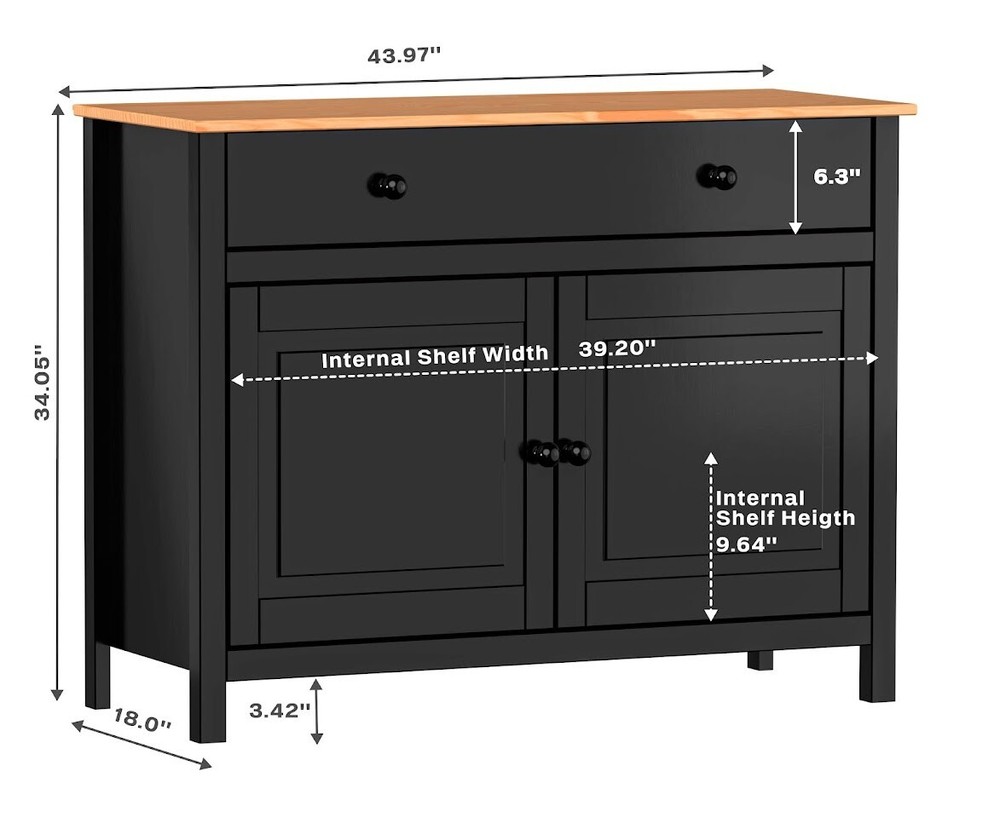 Solid Wood Sideboard Buffet Cabinet with Doors & Drawer