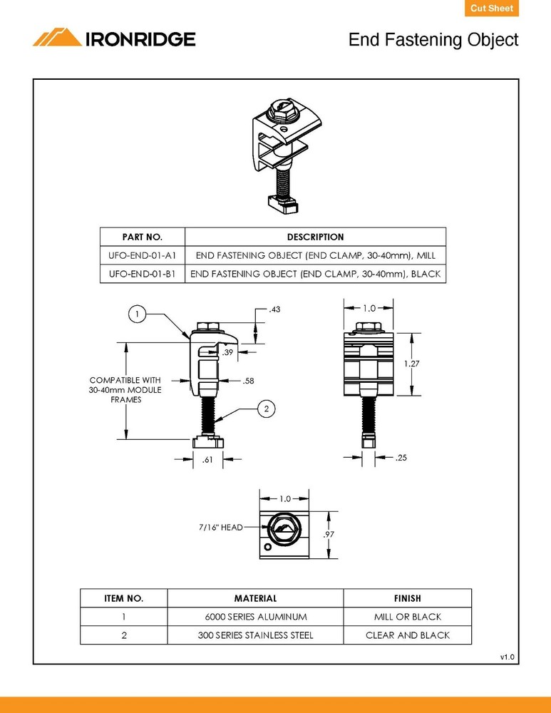 IronRidge EFO End Fastening Object