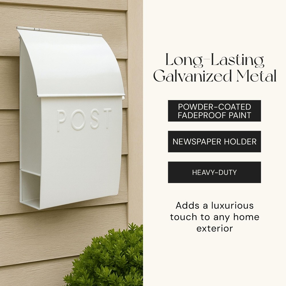NACH Milano Pointed White Mailbox - Rustic Mailboxes for Outside with Newspaper