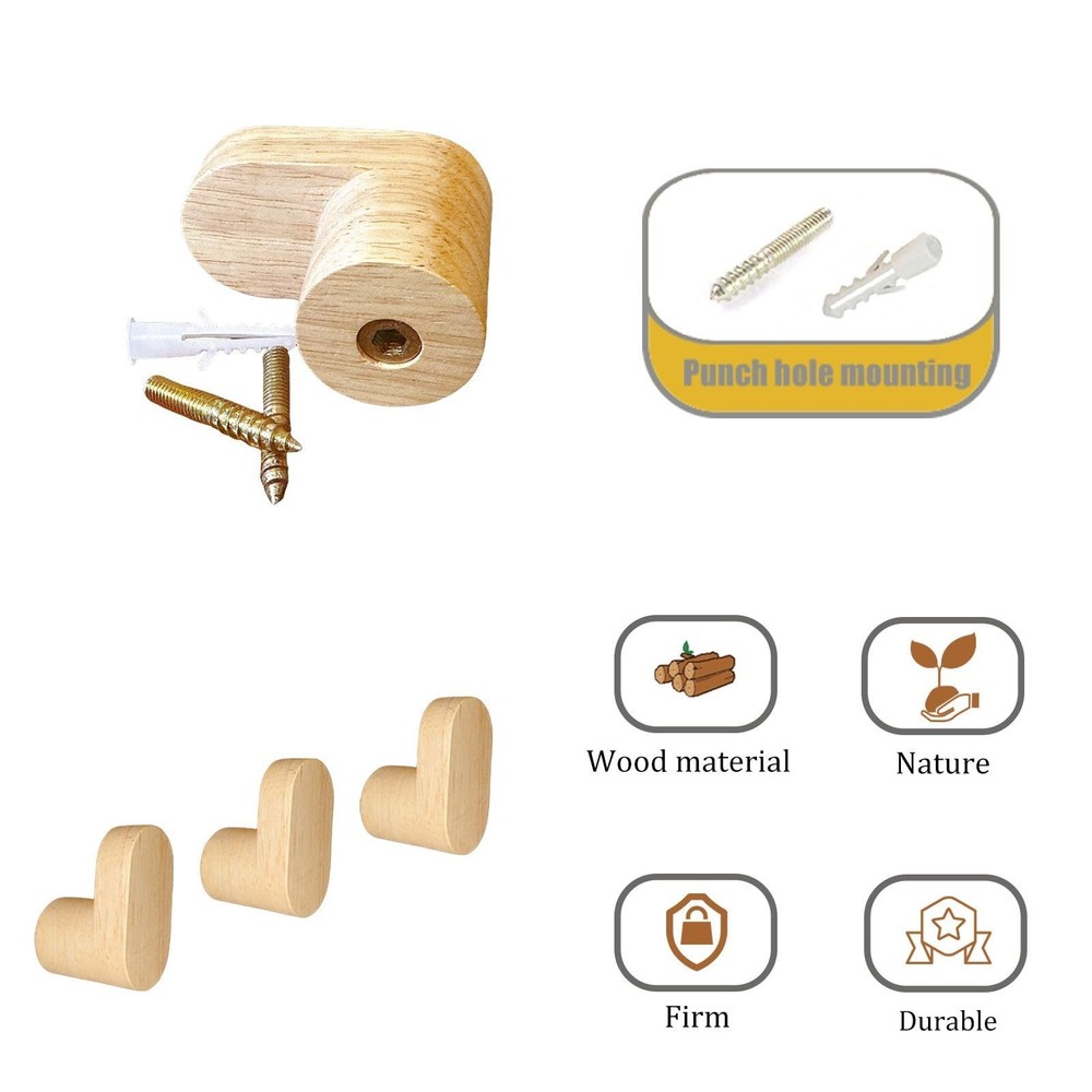 2pcs/Sets Solid Beech Wall Hooks - Rustic Farmhouse Entryway/Bathroom Decor, ...