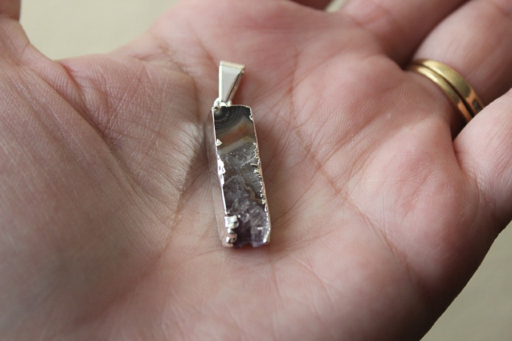Agate Geode Rectangular Amathyst Pendant from Brazil R212
