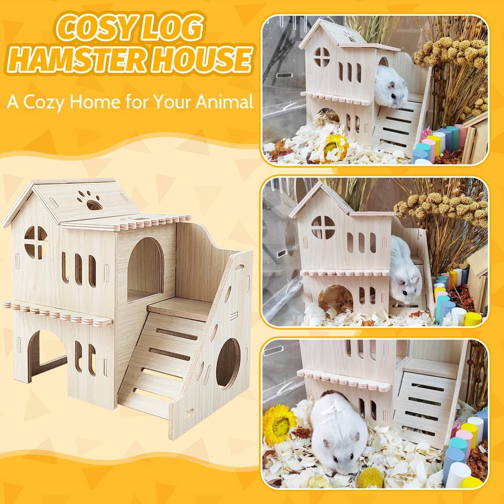 Tiny Hamster House Slide DoubleDecker Hut Cage Accessories Habitat Decor