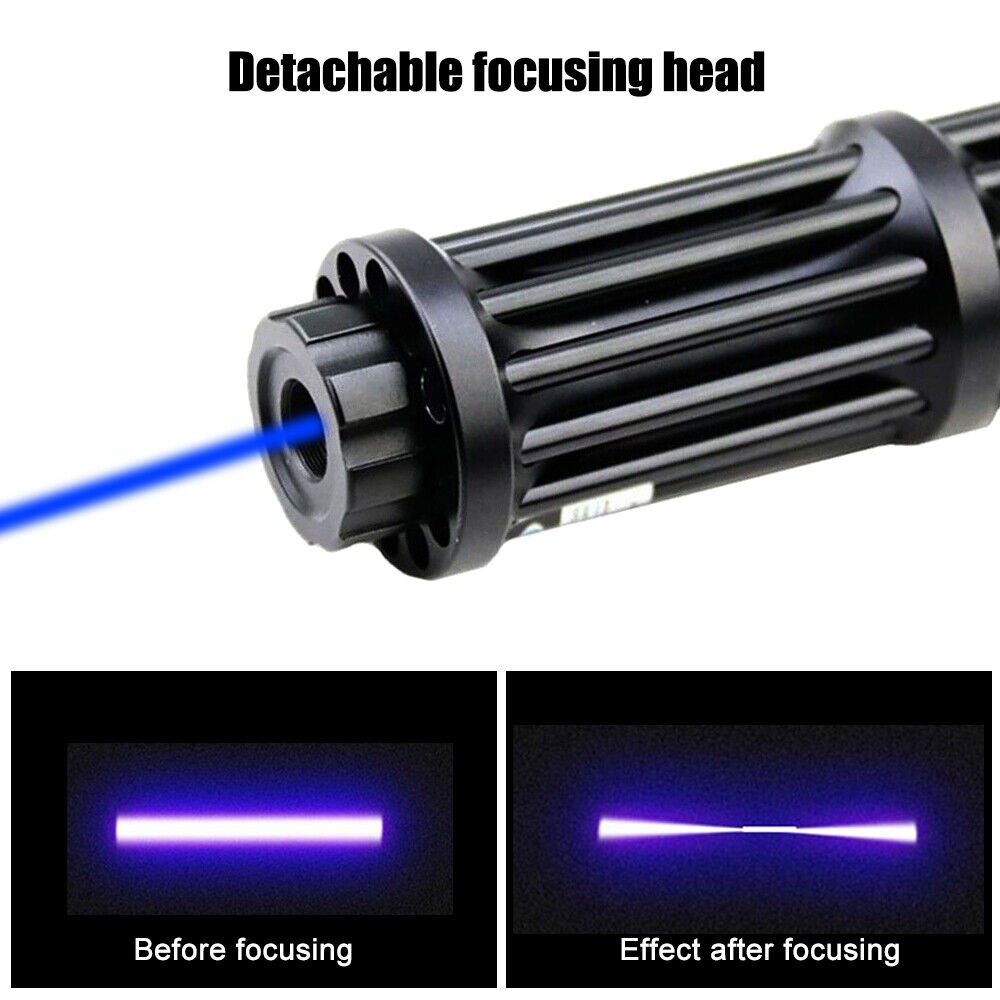 Blue Burning Laser Pointer High Power Visible Light Beam +5 Head Caps US