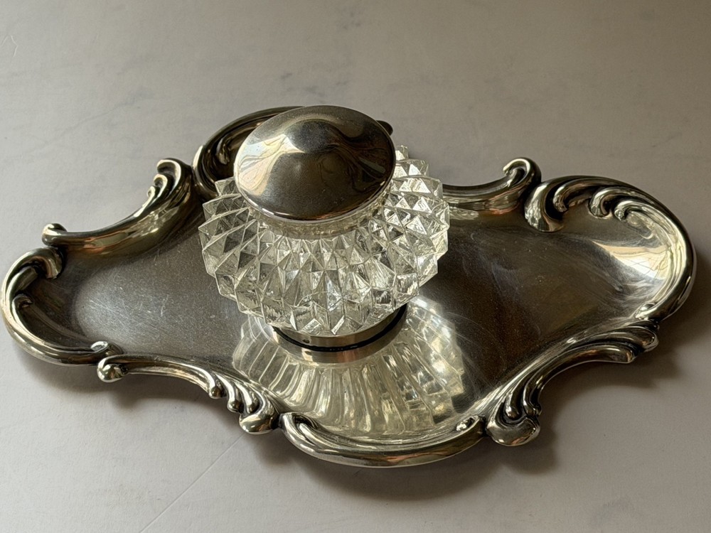 ANTIQUE STERLING SILVER INKSTAND ROCOCO c.1900