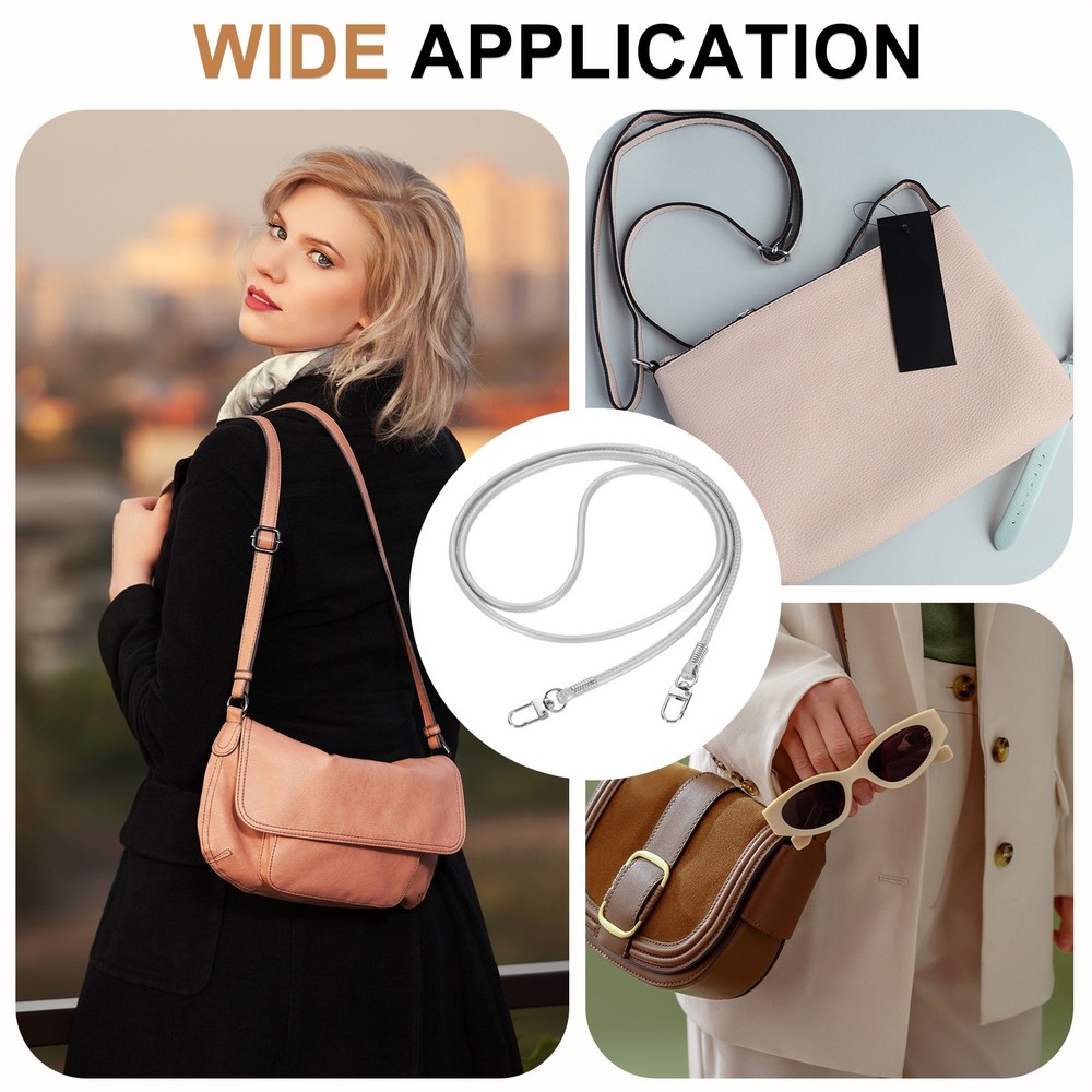 Crossbody Replacement Chain Strap, 120cm Thin Soft PU Strap (Silver)