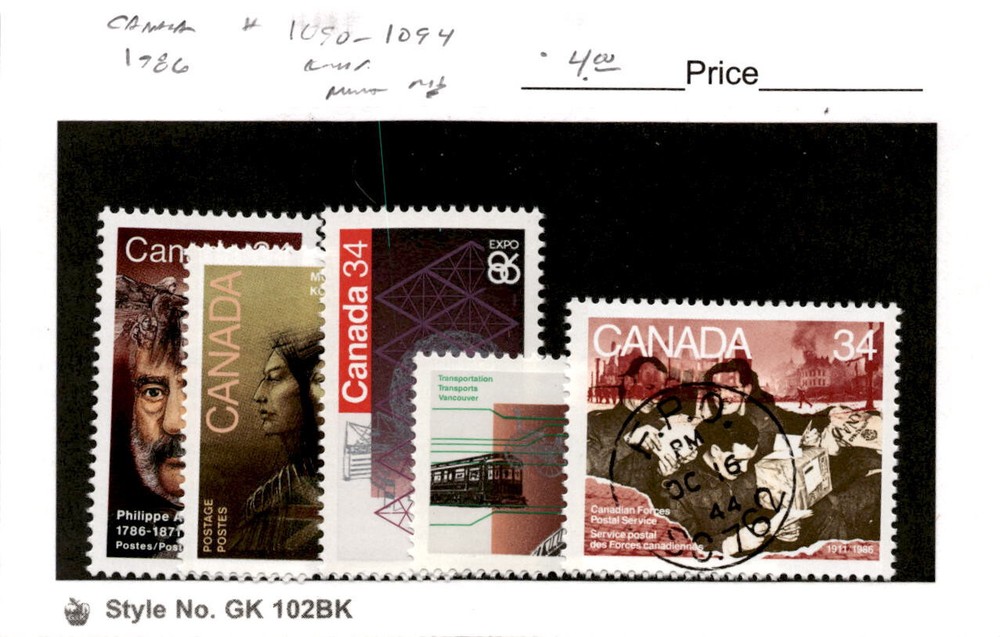 Canada, Postage Stamp, #1090-1094 Mint NH, 1986 (AE)