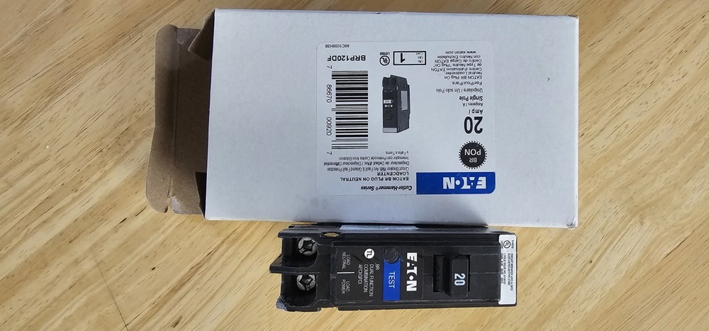 Eaton BRP120DF 20A Plug-On Neutral Dual Function Circuit Breaker 1-Pole
