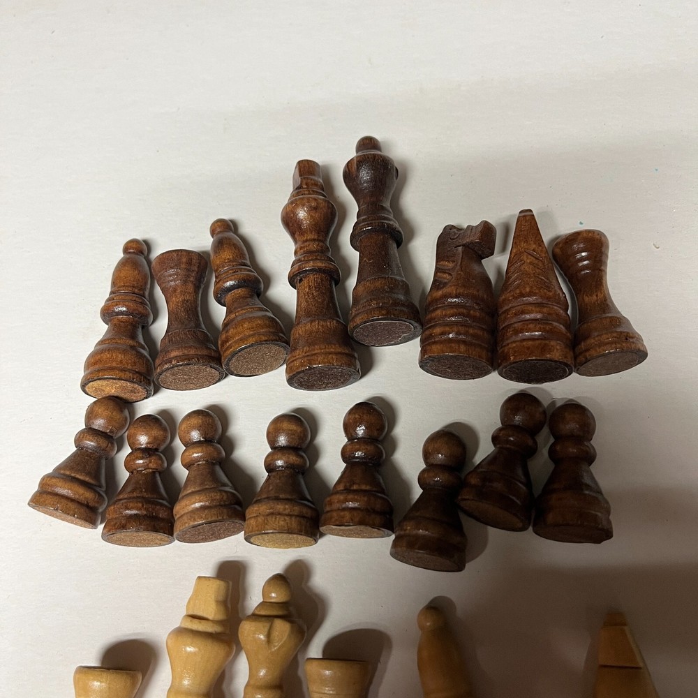Vintage Wood Chess Pieces - Solid Wood Brown Tan (missing 2 pieces)