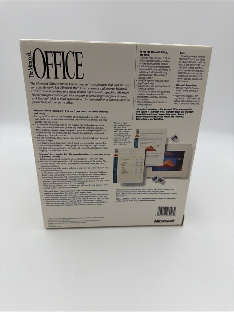 Microsoft Office 3.0 Mac Complete Big Box 3.5" Floppy Set Manuals