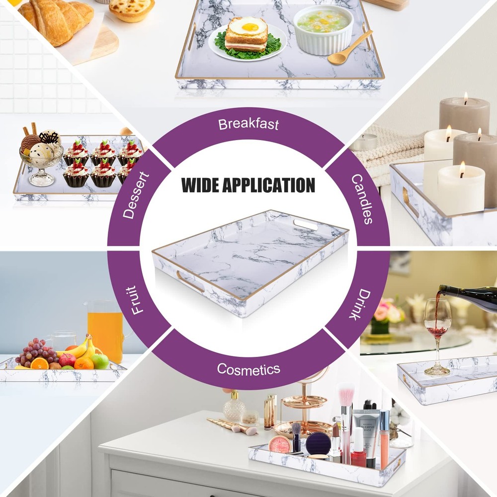 Gifturbo White Marble Serving Tray with Handles - Rectangular - Coffee Table