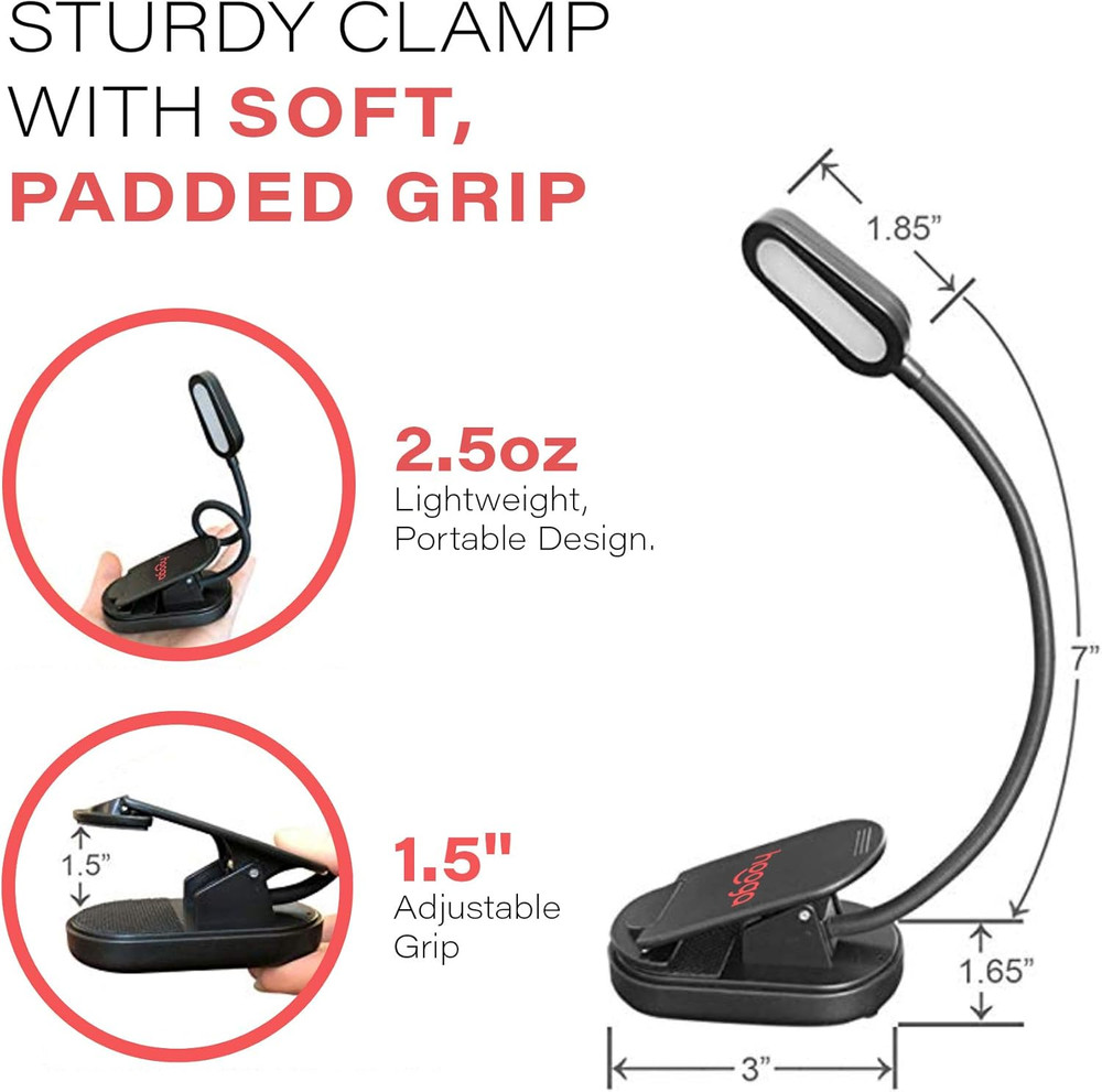 Amber Book Light, Rechargeable Clip-On Blue Light Blocking LED Reading Light, 16