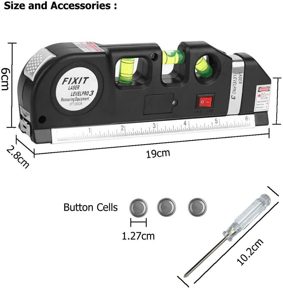 Laser Level 8' Measuring Tape Level Horizontal Vertical Laser Light Beam
