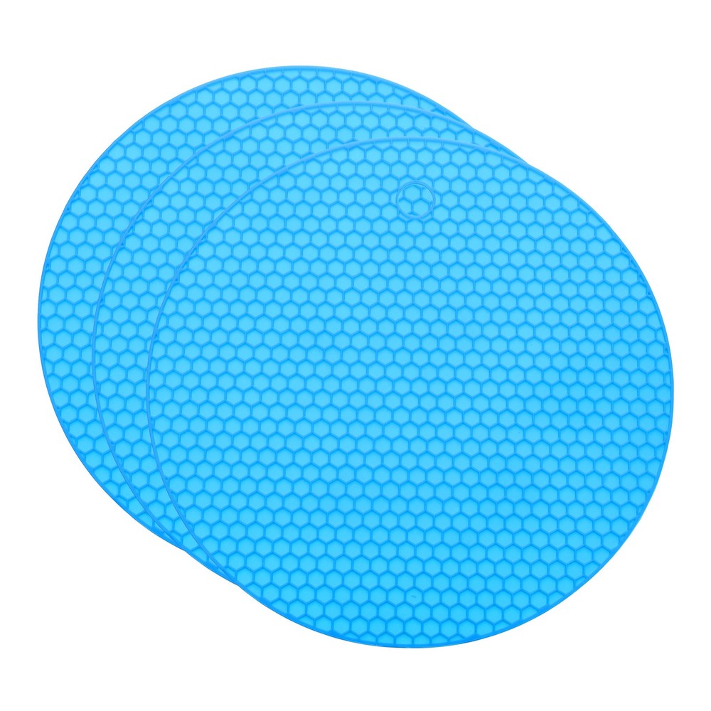 3pcs 7" Silicone Round Texture Jar Opener Pad,  Blue