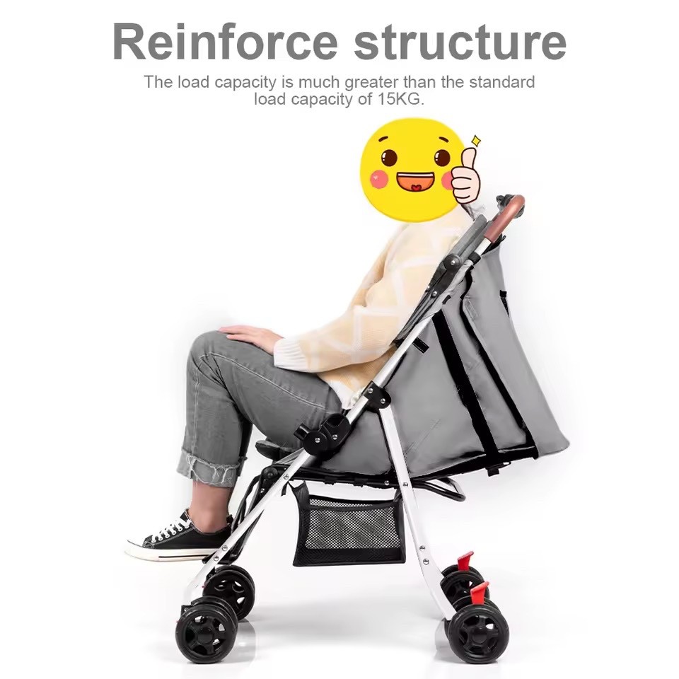 Lightweight Foldable Baby Stroller – Reclining Backrest, Steel Frame