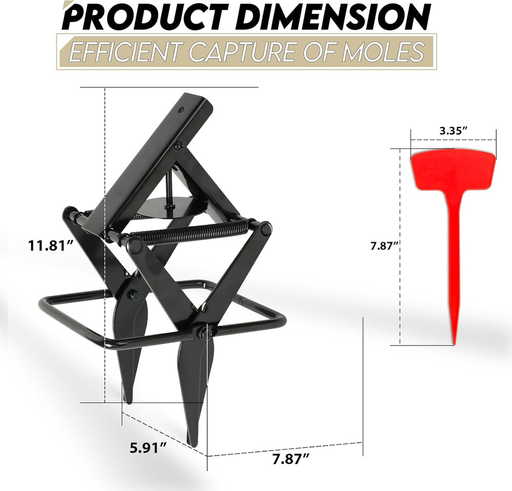 2 Pack with 4 Flags- Stainless Steel Ground Mole Traps, Easy Step Setup Mole Kil