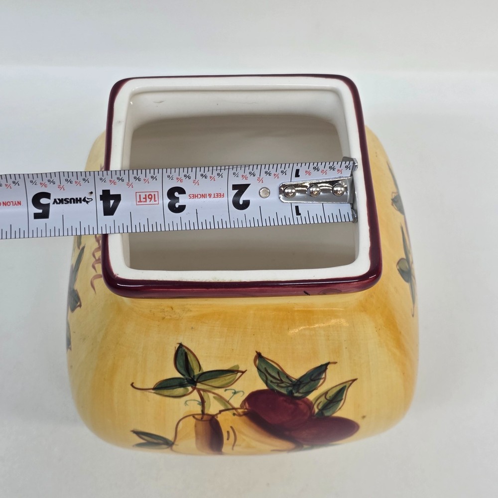 Hand-Painted Ceramic Square Vase with Fruit Design – Rustic Country Kitchen Deco