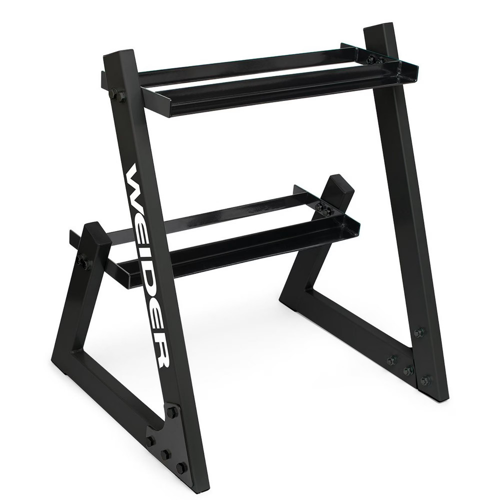 WEIDER 100 LB. DUMBBELL SET WITH 2-TIER STORAGE RACK *DISTRESSED PKG